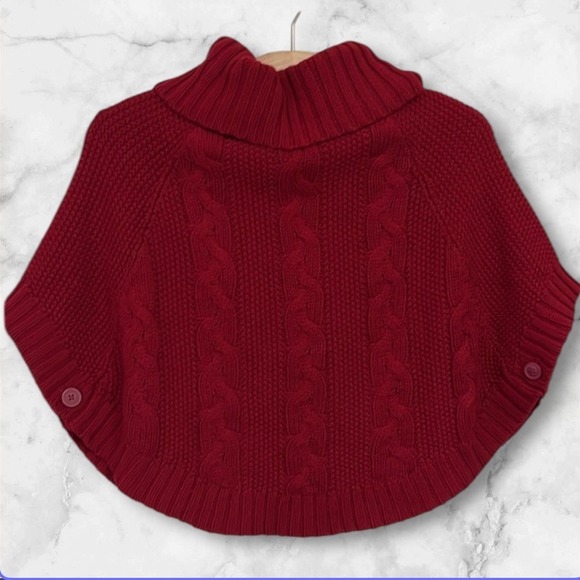 Carter's Other - Carter's Girls Kids Red Cable Knit Poncho Turtleneck Button Side Cape‎ Sweater